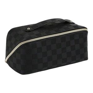 002 Black Checkered Canvas Cosmetic Bag